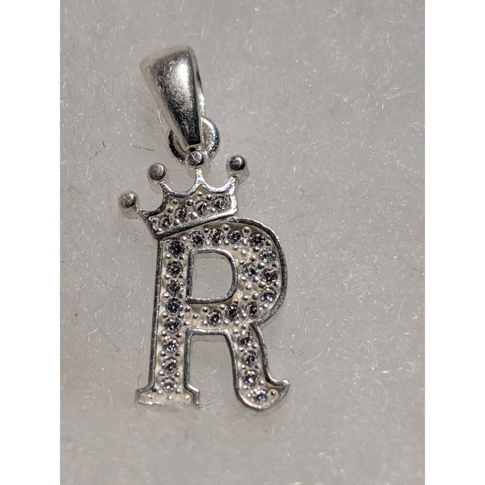 Sterling Silver "R" Initial with a Crown Pendant